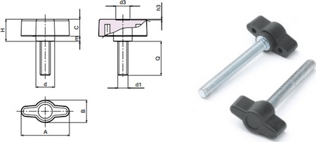 Wingnut with threaded stud 28mm