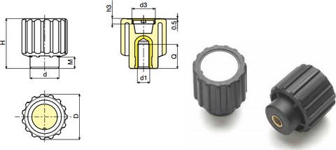 Control knob with cap and female threaded insert